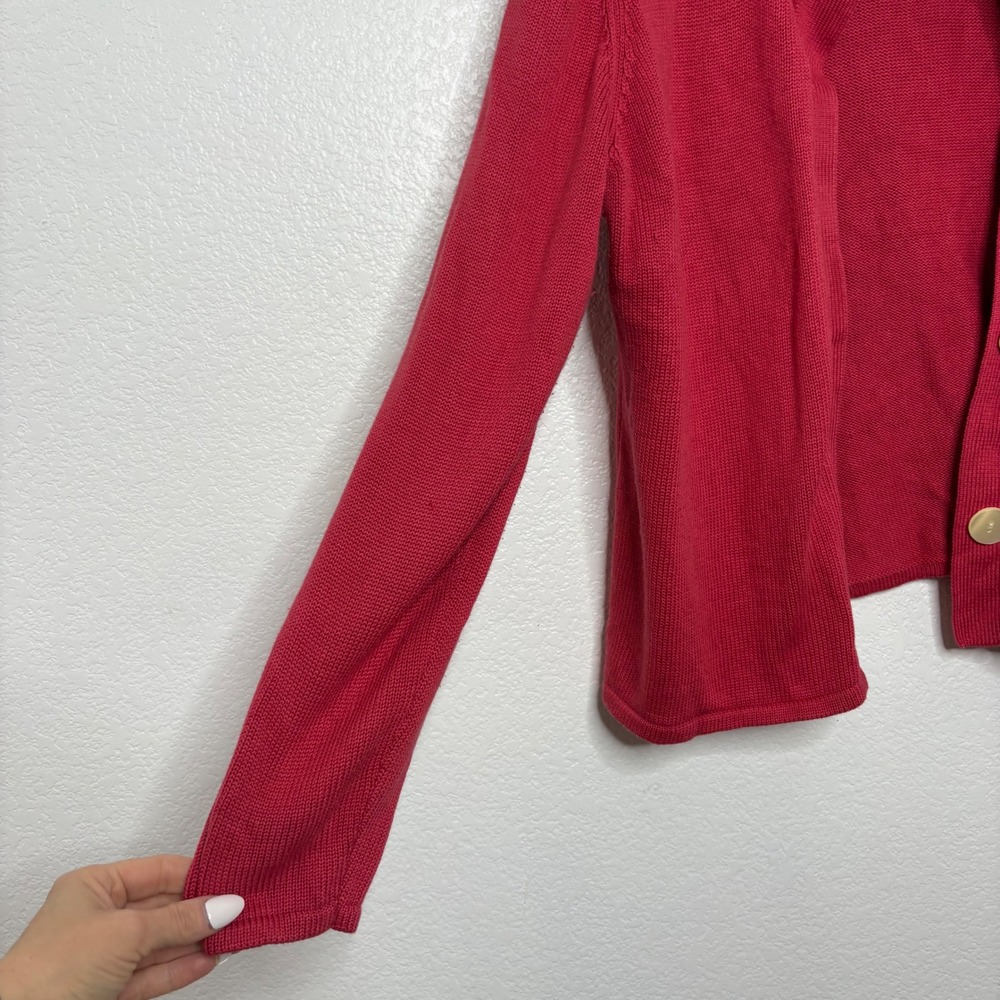 J. Jill Raspberry Red Silk Cotton Blend Collared Button Front Cardigan Sweater M - Picture 5 of 6